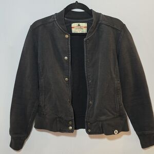 American Giant Washed Black Heavy Bomber Jacket Button Front Varsity Coat, sz M